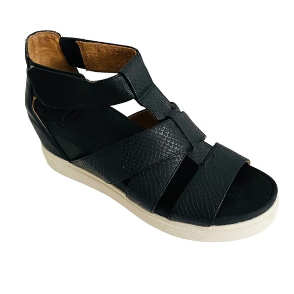 DR. SCHOLLS Women's Leather Platform‎ Chunky Sandals Comfort Sz 8 M Black White - Picture 1 of 13